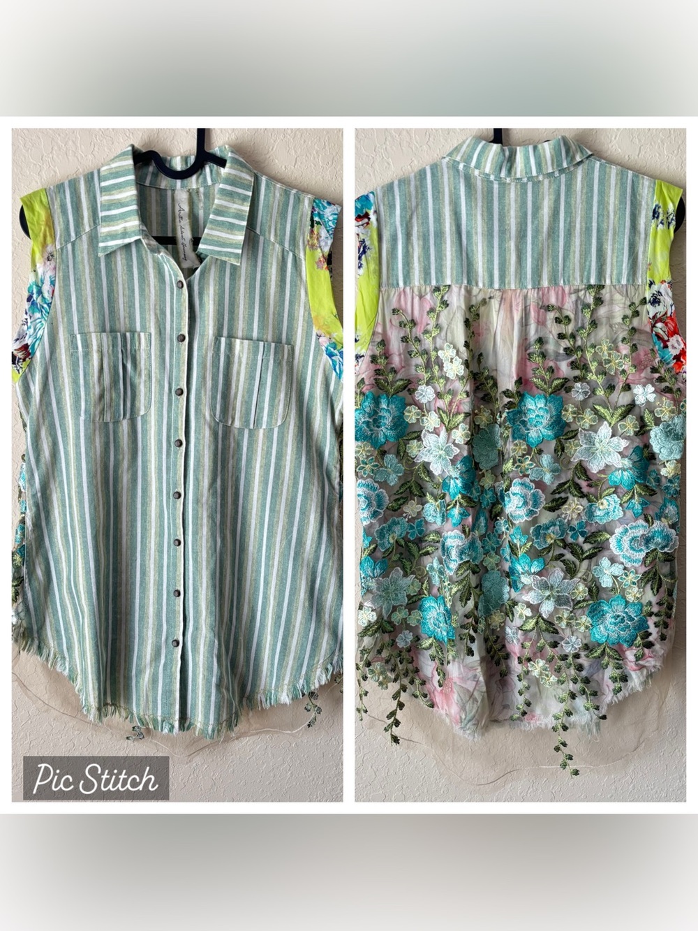 Aratta Silent Journey | Boho Green Stripe Embroidered Mesh Back Top Size Small